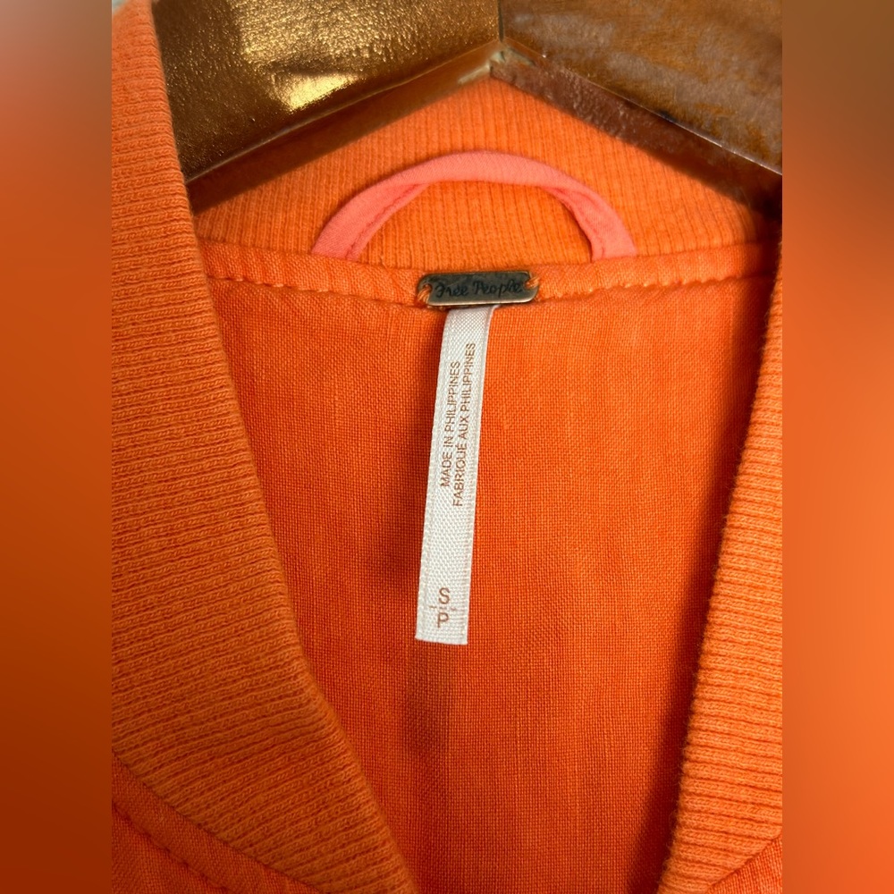 Free People Ruched Linen bomber orange Jacket - Picture 6 of 13